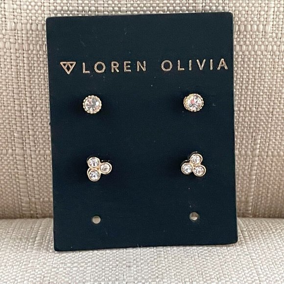 Loren & Olivia Women Earrings Gold Tone Stud Ear Jewelry set of 2 earrings New - Picture 2 of 8